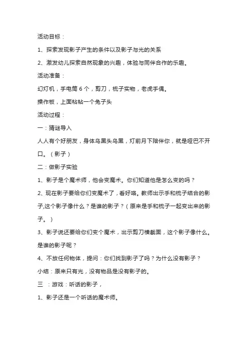 幼儿园大班科学活动：和影子捉迷藏