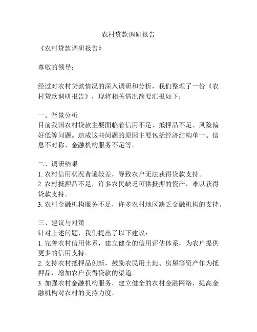 农村贷款调研报告