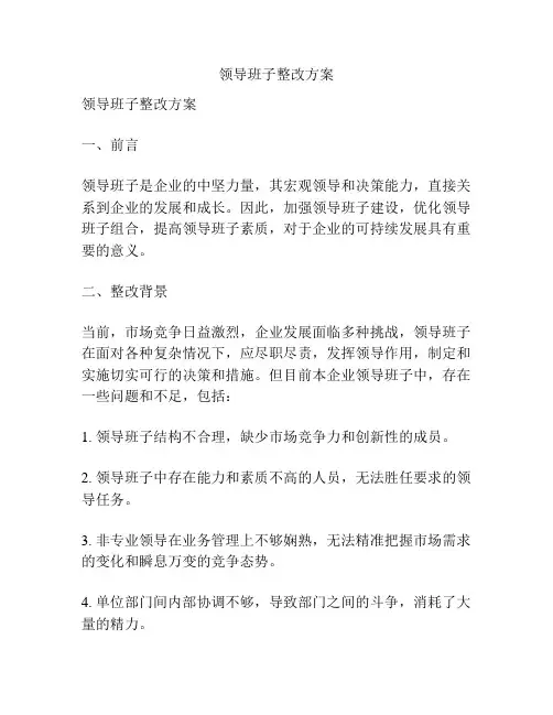 领导班子整改方案