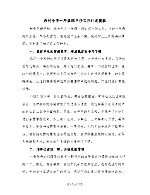农村小学一年级班主任工作计划模板(5篇)