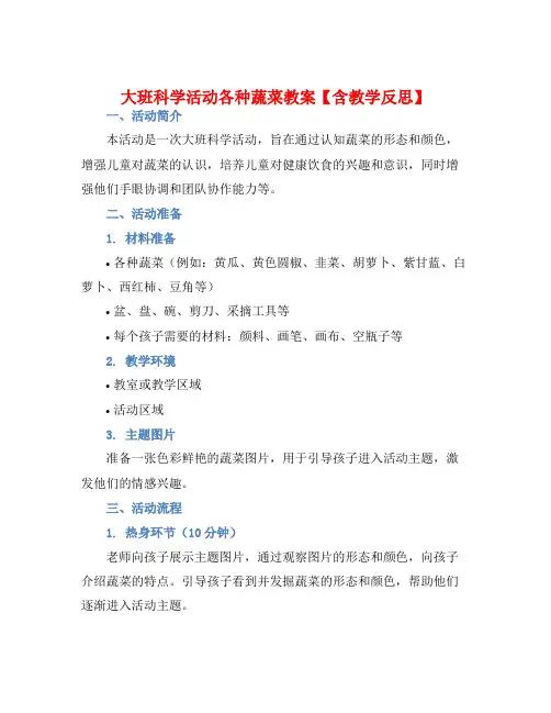 大班科学活动各种蔬菜教案【含教学反思】
