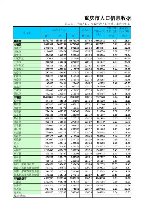 重庆市人口信息数据大全(供各工作站参考)