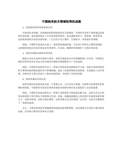 中国纳米技术领域取得的成就