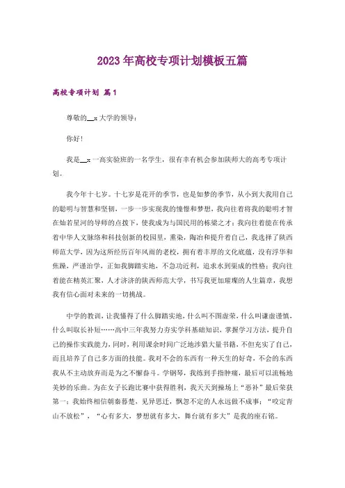 2023年高校专项计划模板五篇