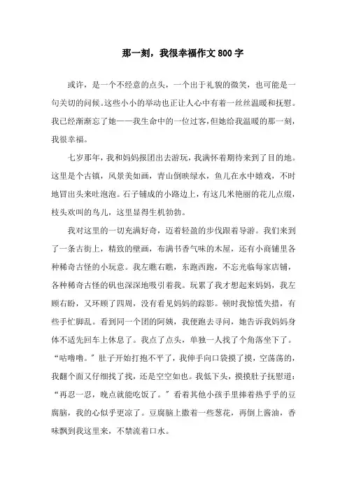 那一刻,我很幸福作文800字精选