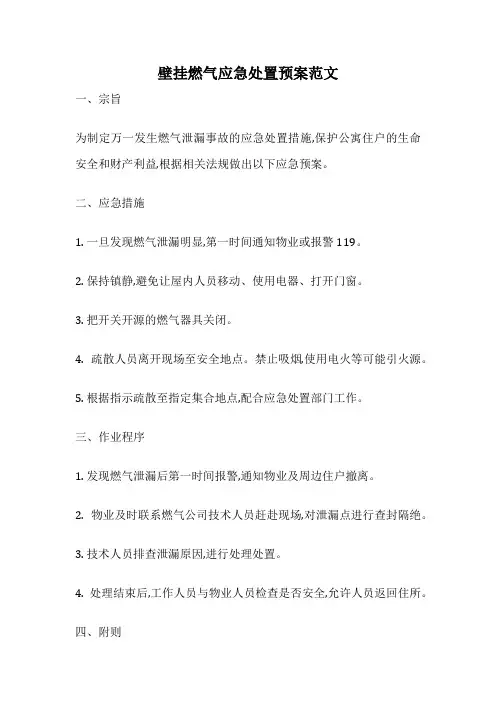 壁挂燃气应急处置预案范文