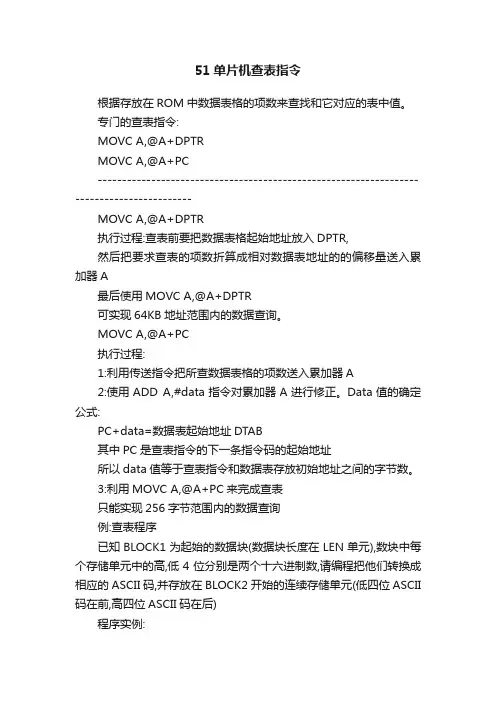 51单片机查表指令