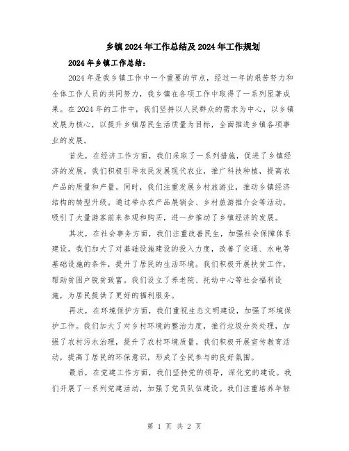 乡镇2024年工作总结及2024年工作规划
