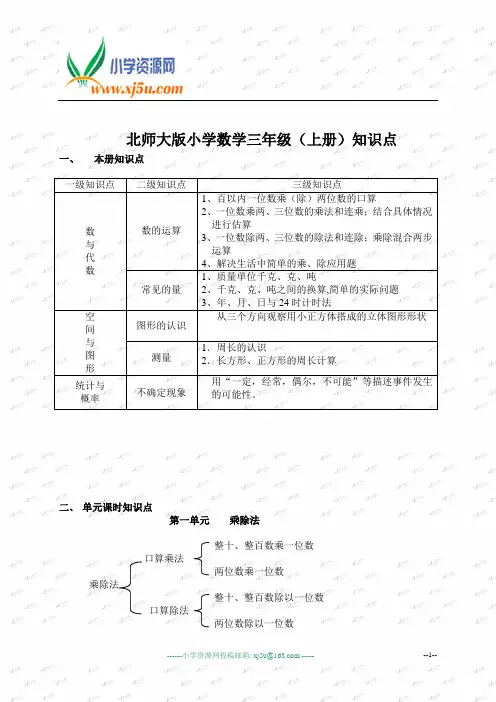 北师大版小学数学三年级(上册)知识点