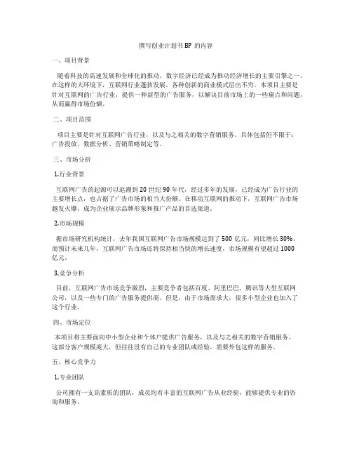 撰写创业计划书BP的内容