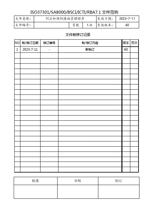 RBA纠正和预防措施管理程序