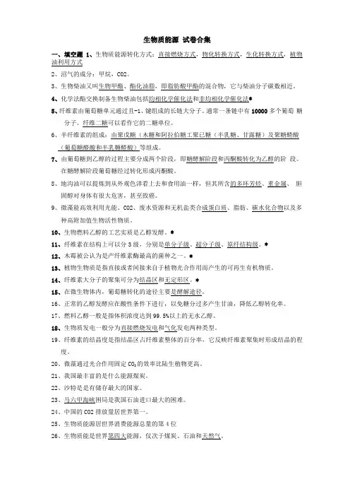 生物质能源试卷合集