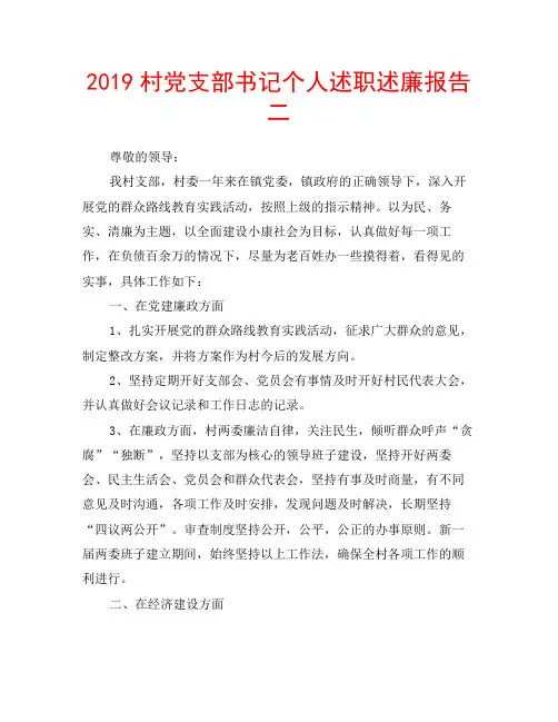 2019村党支部书记个人述职述廉报告二