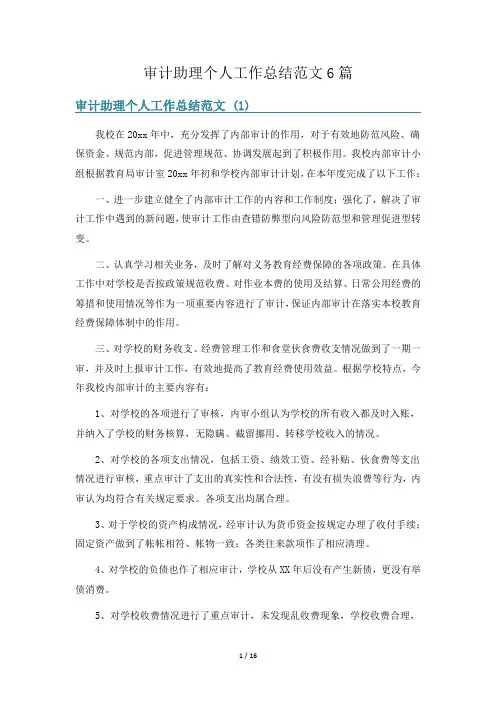 审计助理个人工作总结范文6篇