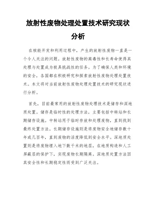 放射性废物处理处置技术研究现状分析