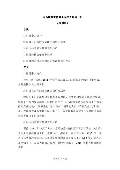 山东能源集团董事长程勇简历介绍