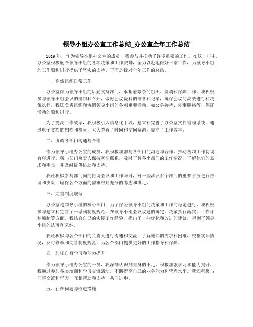 领导小组办公室工作总结_办公室全年工作总结
