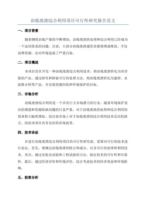 冶炼废渣综合利用项目可行性研究报告范文