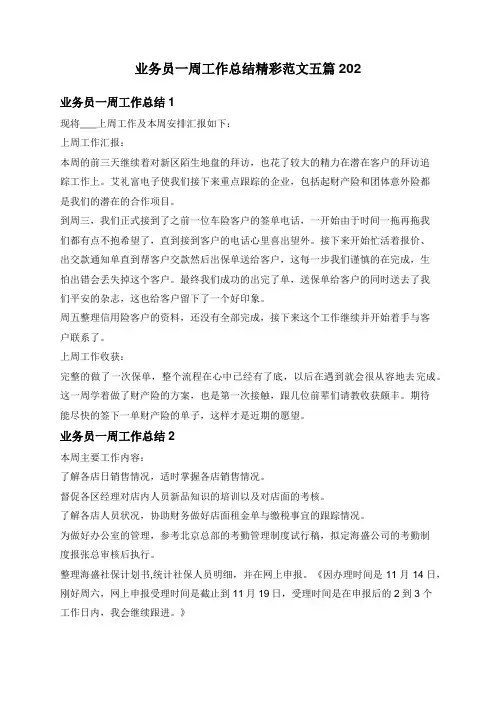 业务员一周工作总结精彩范文五篇202