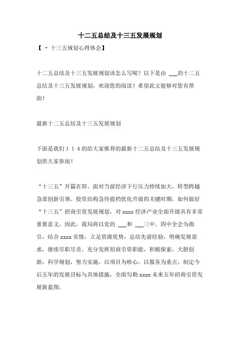 2021年十二五总结及十三五发展规划