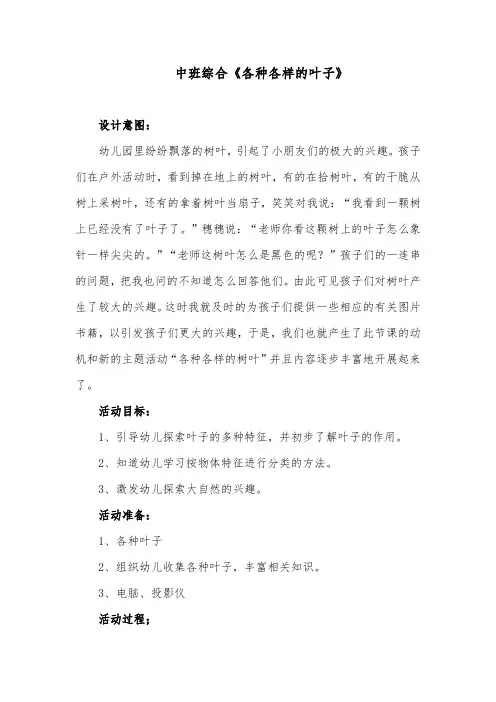 中班综合《各种各样的叶子》