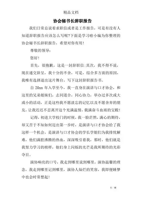 协会秘书长辞职报告