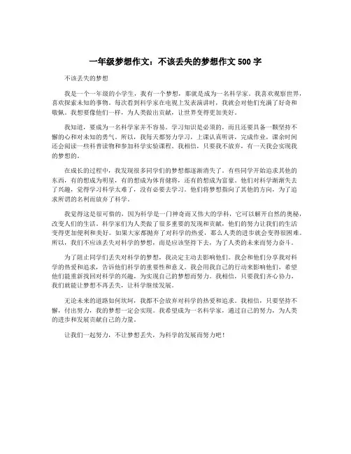一年级梦想作文：不该丢失的梦想作文500字