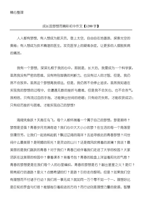 成长因梦想而精彩 初中作文【1200字】