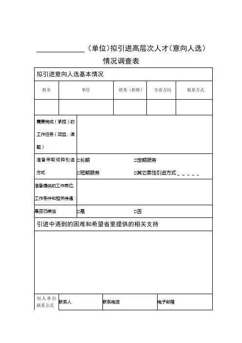 拟引进高层次人才(意向人选)情况调查表