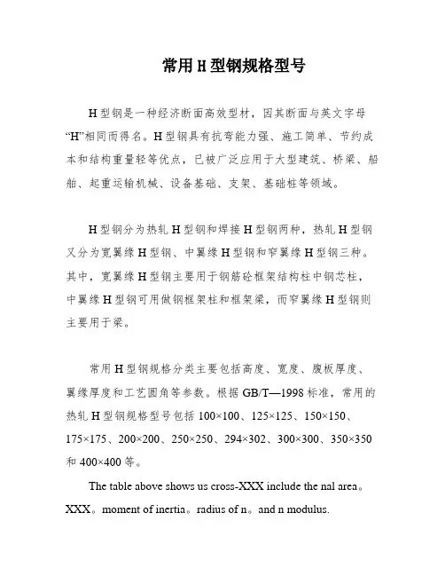 常用H型钢规格型号