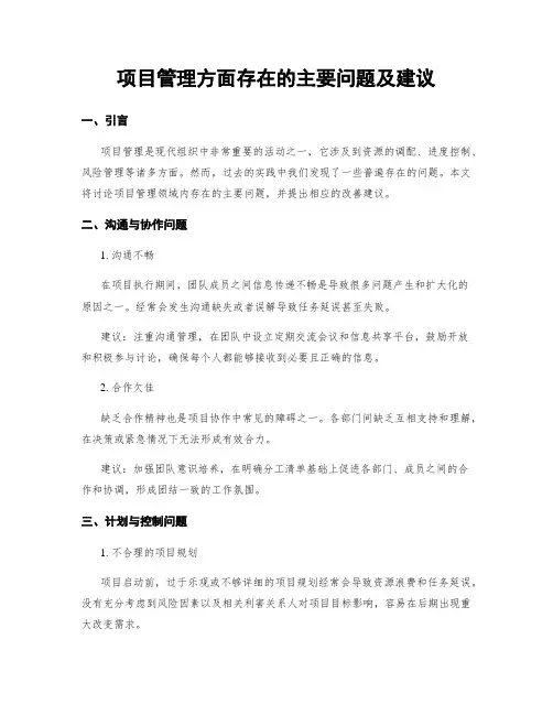 项目管理方面存在的主要问题及建议