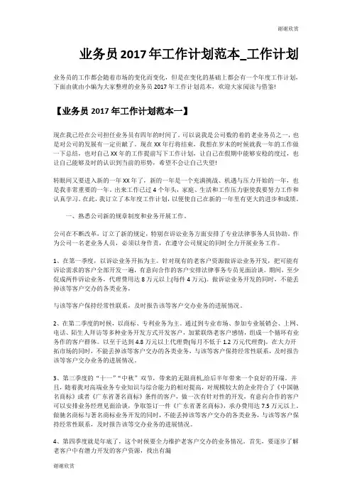 业务员2017年工作计划范本工作计划.doc