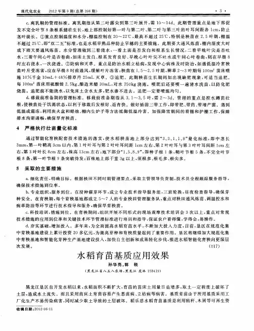 水稻育苗基质应用效果