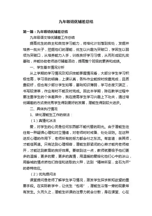 九年级培优辅差总结