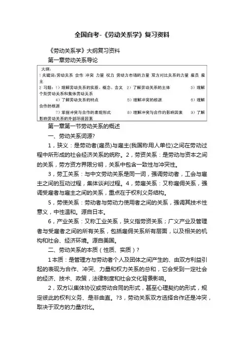 全国自考-《劳动关系学》复习资料
