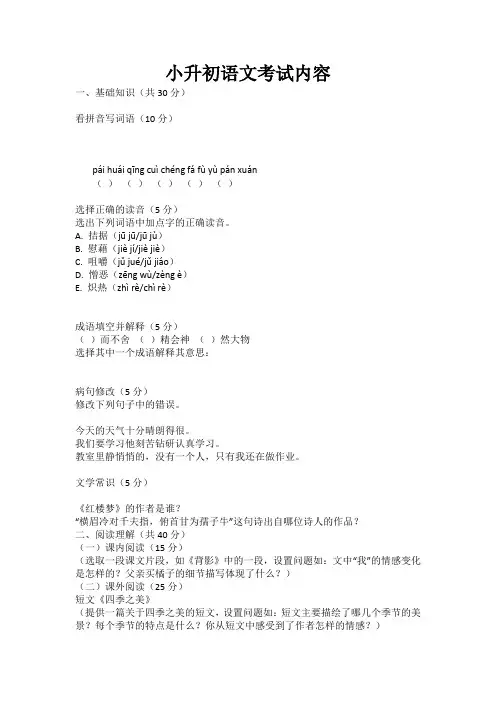 小升初语文考试内容
