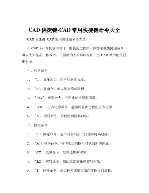 CAD快捷键-CAD常用快捷键命令大全
