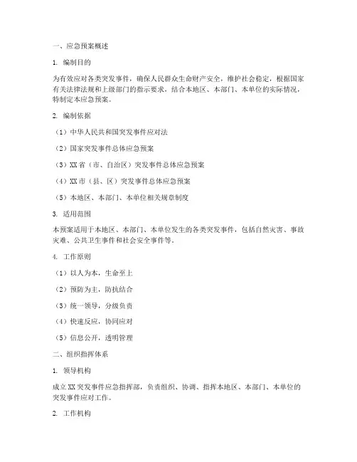 综合应急预案文案模板范文