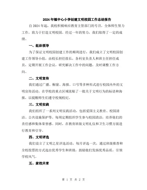 2024年镇中心小学创建文明校园工作总结报告