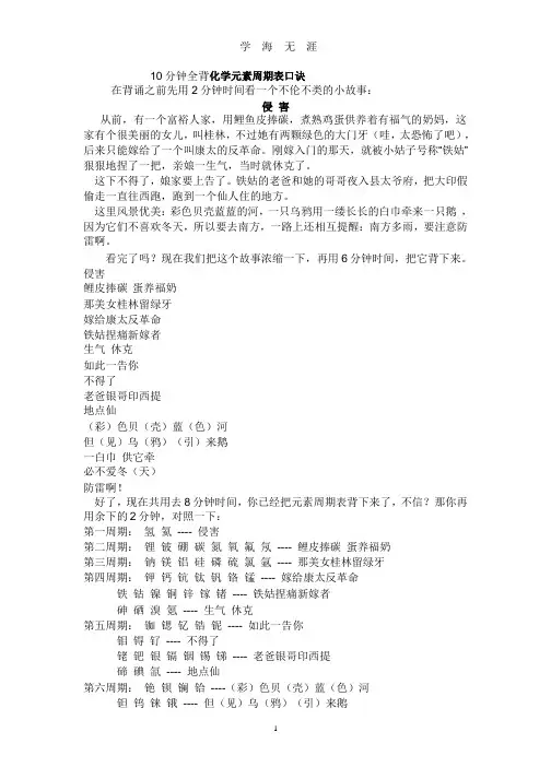 10分钟全背化学元素周期表口诀.pptx