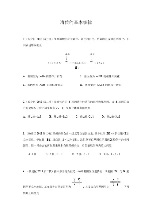 上海2018年各区二模7-遗传的基本规律