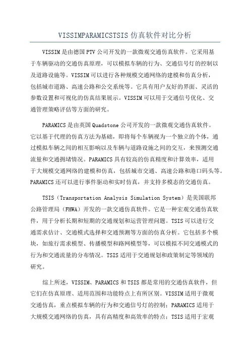 VISSIMPARAMICSTSIS仿真软件对比分析