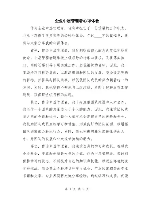 企业中层管理者心得体会