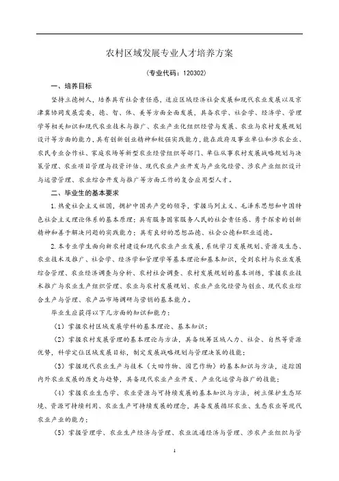 农村区域发展专业人才培养方案