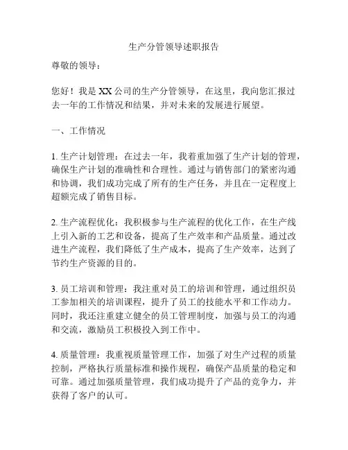 生产分管领导述职报告