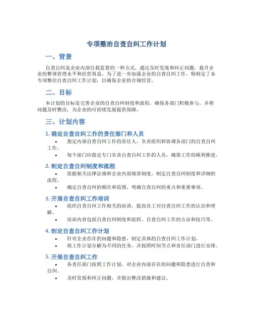 专项整治自查自纠工作计划