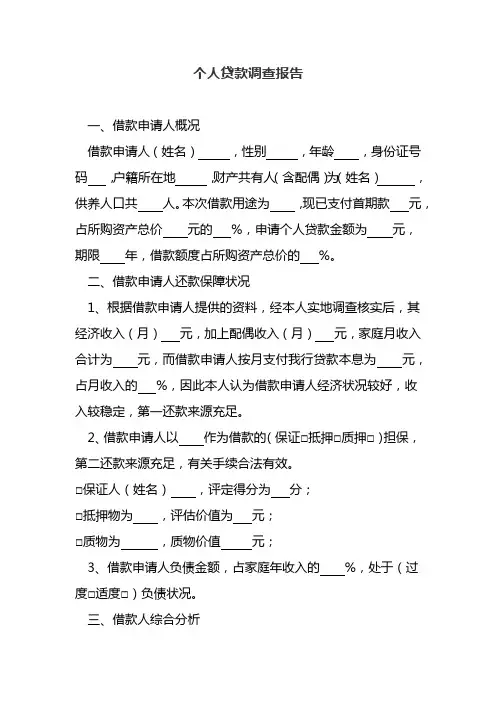 贷款客户的情况分析模板