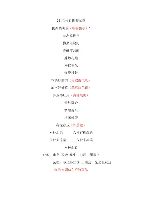 68元自助餐菜单