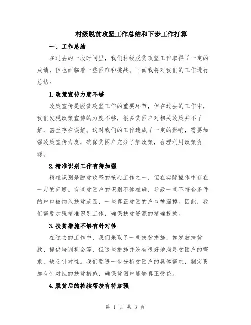 村级脱贫攻坚工作总结和下步工作打算