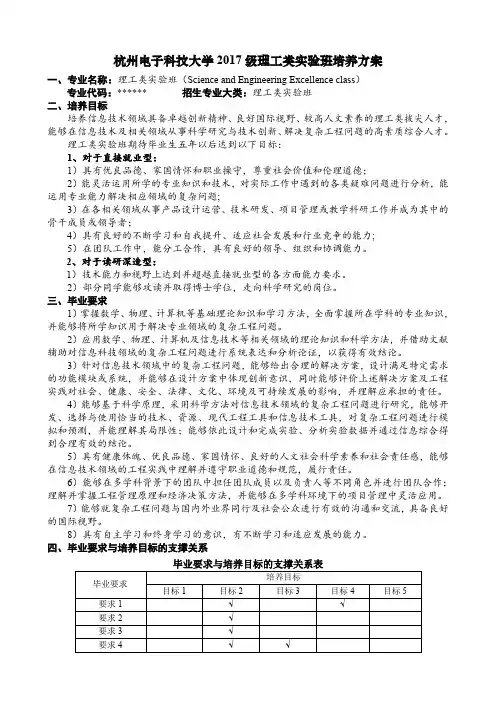 杭州电子科技大学 2017 级理工类实验班培养方案